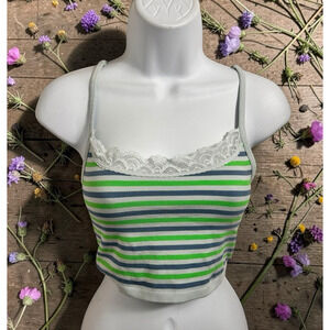 Aerie Striped Longline Bralette Sz M Ribbed Lace Trim Neckline Adjustable Bra